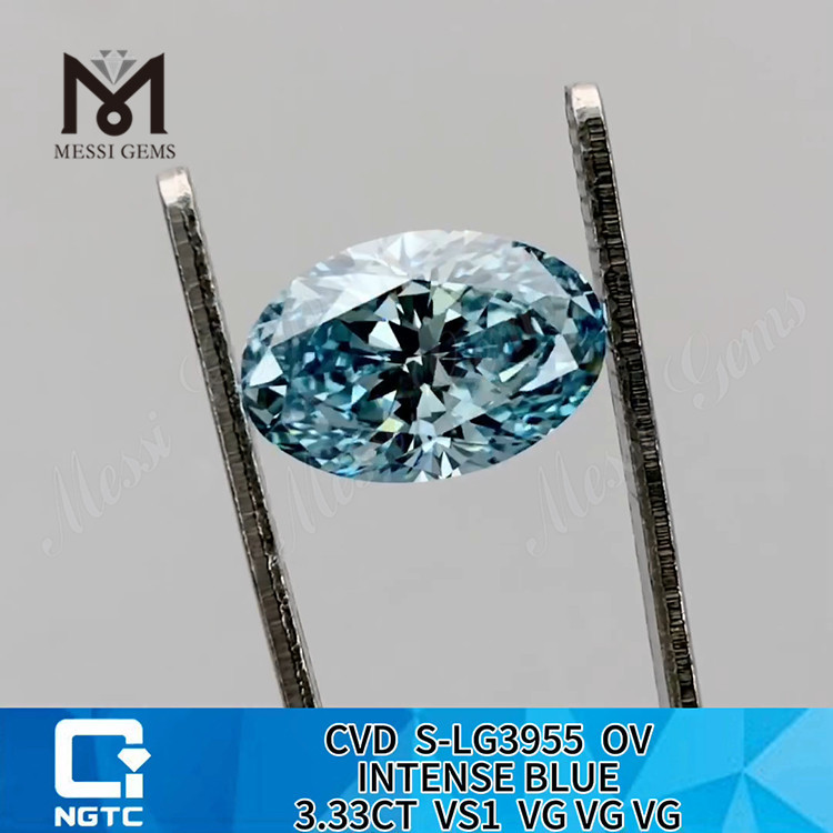 3.33CT VS1 INTENSE BLUE laboratório diamante oval Pureza e Perfeição丨Messigems CVD S-LG3955