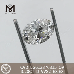 3.20CT D VVS2 CVD 3ct oval laboratório criado diamante LG613376315 丨Messigems