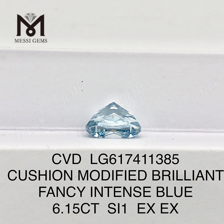 6.15CT CUSHION SI1 FANCY INTENSE BLUE pedras preciosas cultivadas em laboratório soltas IGI Certified Perfection丨Messigems CVD LG617411385