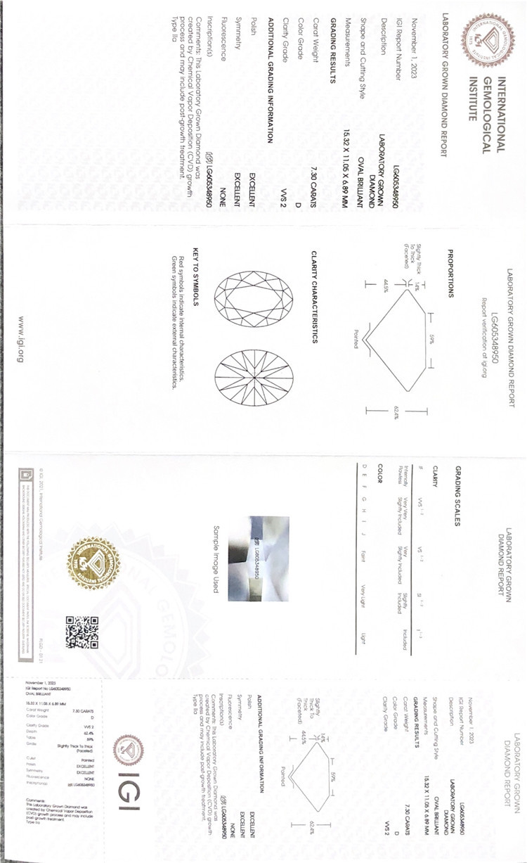 Laboratório de diamante oval igi de 7 quilates cultivado