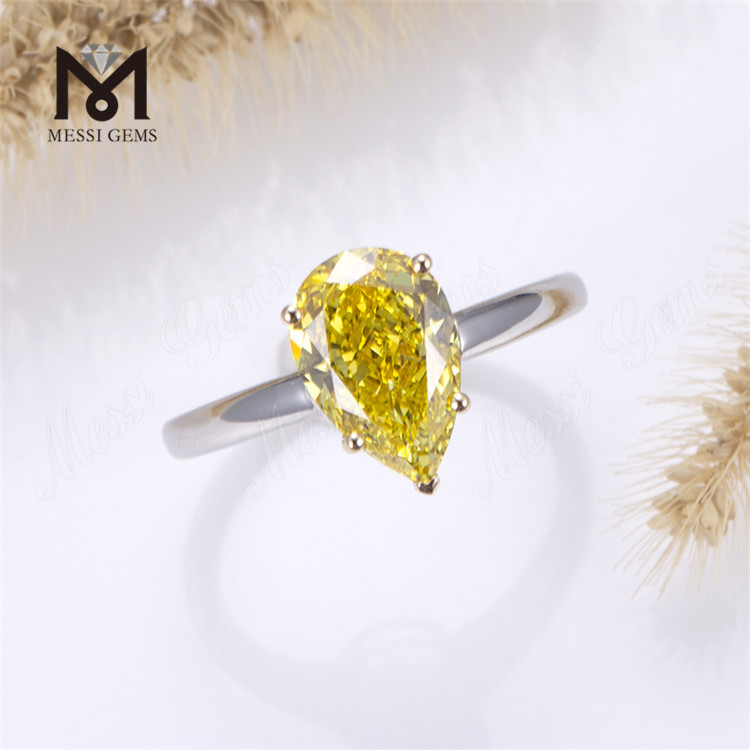 3ct Solitaire Elegance Lab diamante cultivado anel de diamante pera amarela