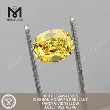 3,01ct Cushion Fancy Vivid Amarelo VS2 Man Feito Diamons HPHT LG649410915 