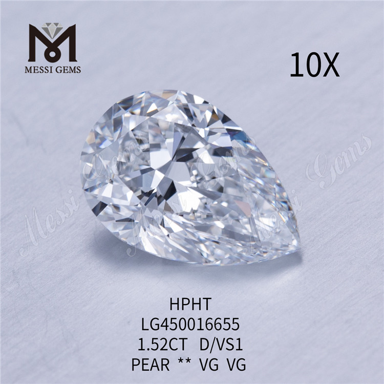 1,52 quilates D/VS1 diamantes de laboratório PEAR CUT VG
