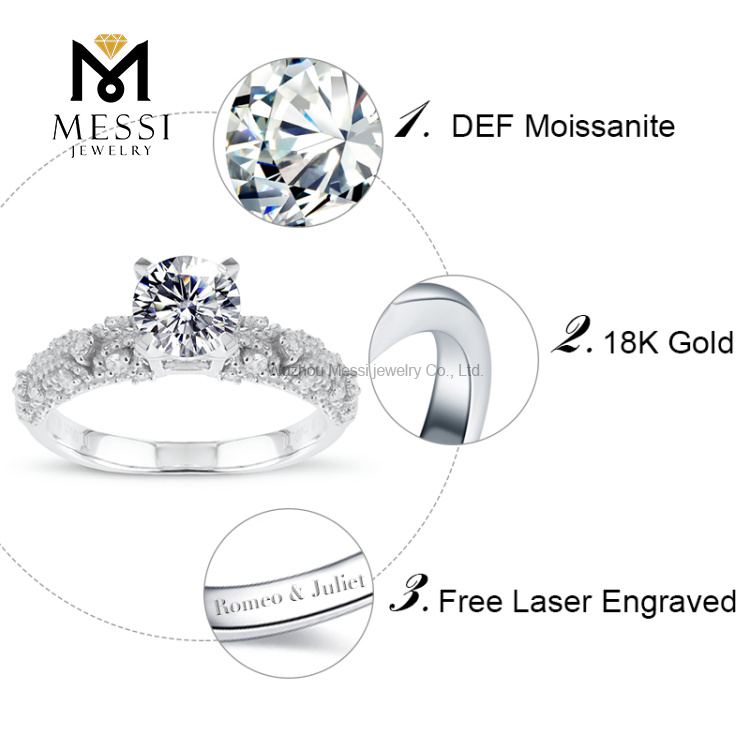 1 quilate de ouro branco 14K 18K mais recente anel de ouro moissanite de casamento feminino