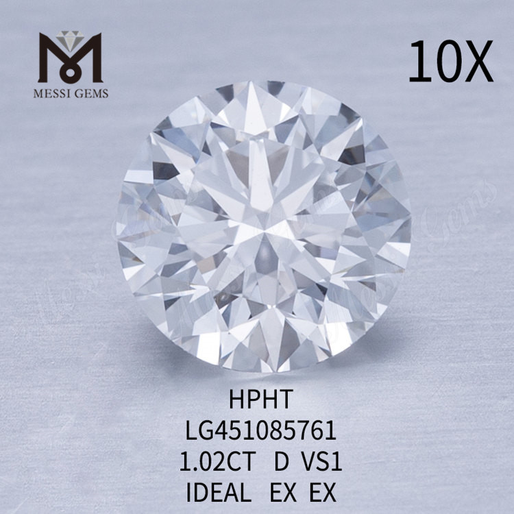 Diamante cultivado em laboratório HPHT 1,02 ct D VS1 RD IDEAL Grau de corte
