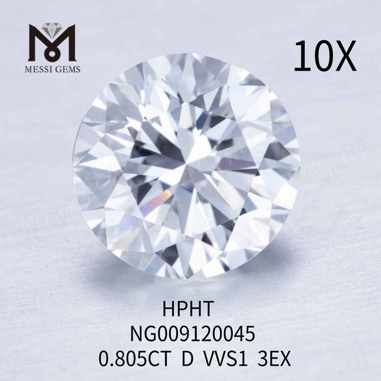 0,805CT Redondo D VVS2 3EX diamante solto cultivado em laboratório 