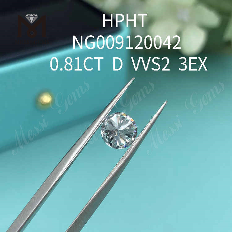 0,81CT D branco redondo VVS2 3EX diamante cultivado em laboratório