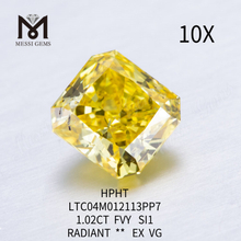 Fancy Vivid amarelo laboratório diamantes corte radiante 1,02 ct SI1 