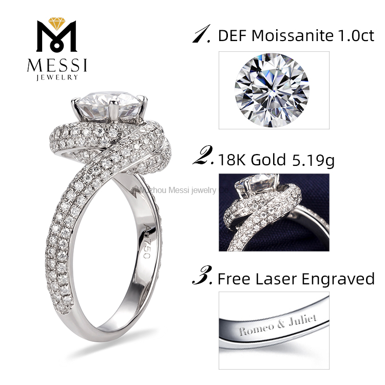 Anéis de casamento de ouro moda 14 k 18 k ouro branco personalizado anéis de noivado moissanite