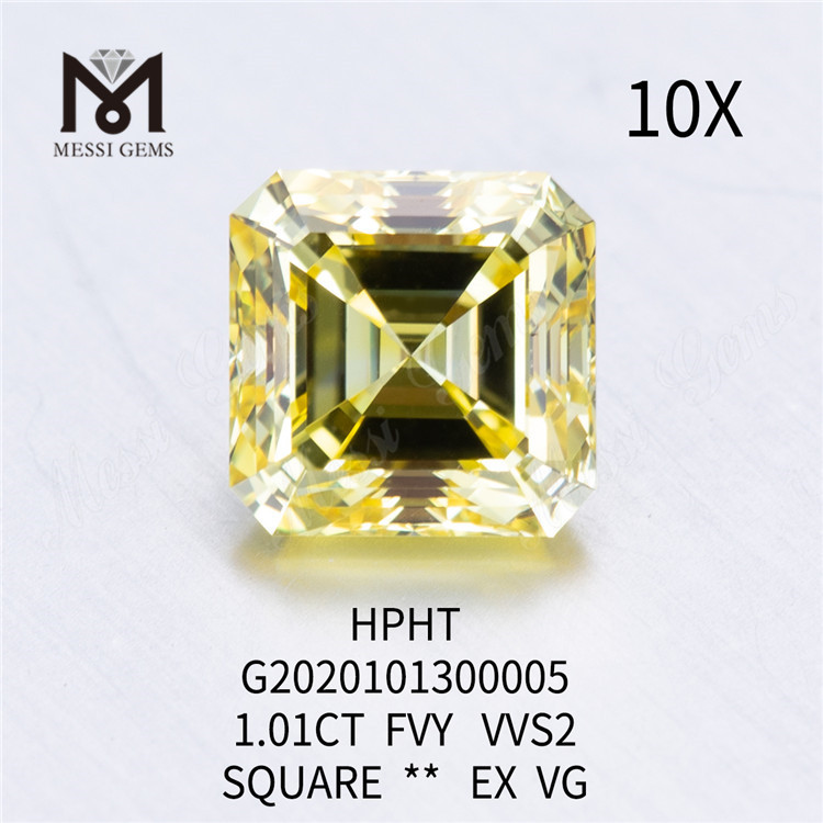 Diamante solto quadrado FVY de 1,01 ct cultivado em laboratório EX VG