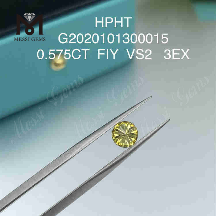 0,575 ct FIY VS2 3EX Diamantes amarelos redondos feitos em laboratório