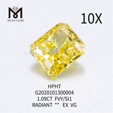 1,09 ct FVY/SI1 Diamantes de laboratório coloridos EX com corte radiante