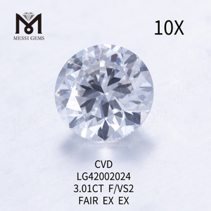 3,01 Quilates F/VS2 Diamante Redondo Cultivado em Laboratório EX EX Diamante Cvd Atacado