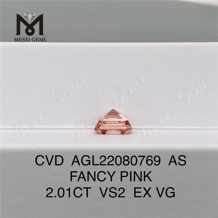 2.01CT Corte Asscher FANCY PINK VS2 EX VG CVD diamante de laboratório AGL22080769