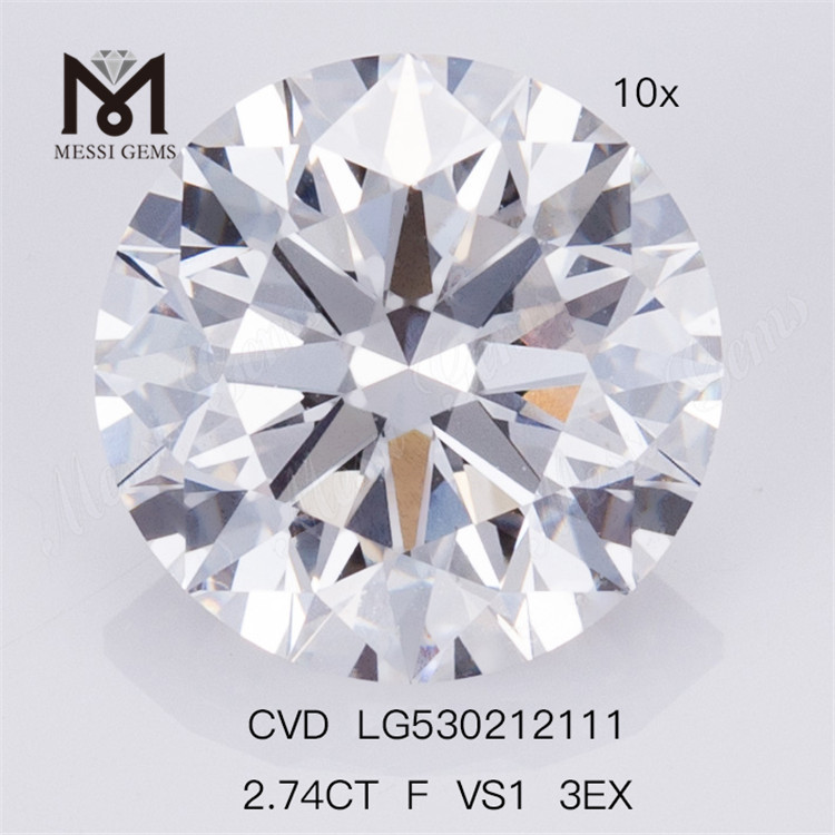 2.74CT F VS1 3EX Diamante sintético cultivado em laboratório com formato redondo Preço de fábrica 
