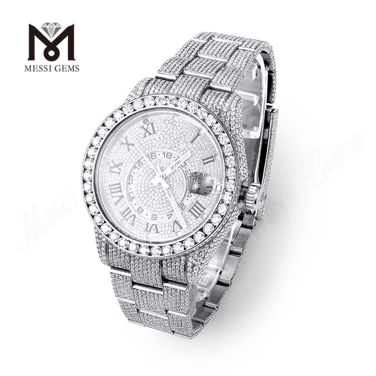Conjunto de mão Iced Out Fashion Luxo 100% Marca Design Personalizado Feminino Relógio Vvs Moissanite