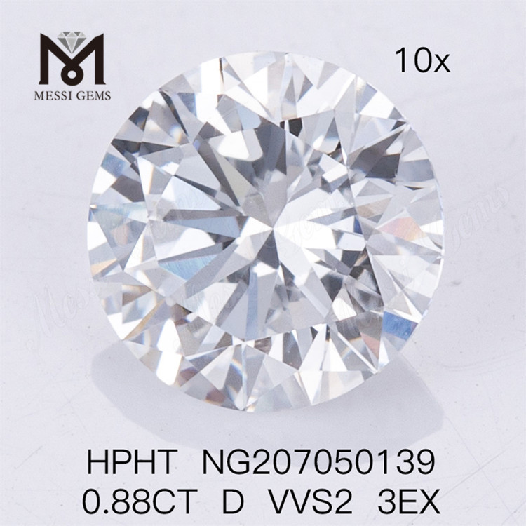  0,88CT D VVS2 3EX Lab Diamond HPHT Diamante sintético