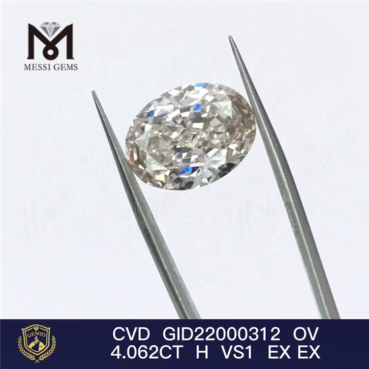 Diamante de laboratório CVD de 4,062 ct forma OVAL Diamante cultivado em laboratório EX para venda