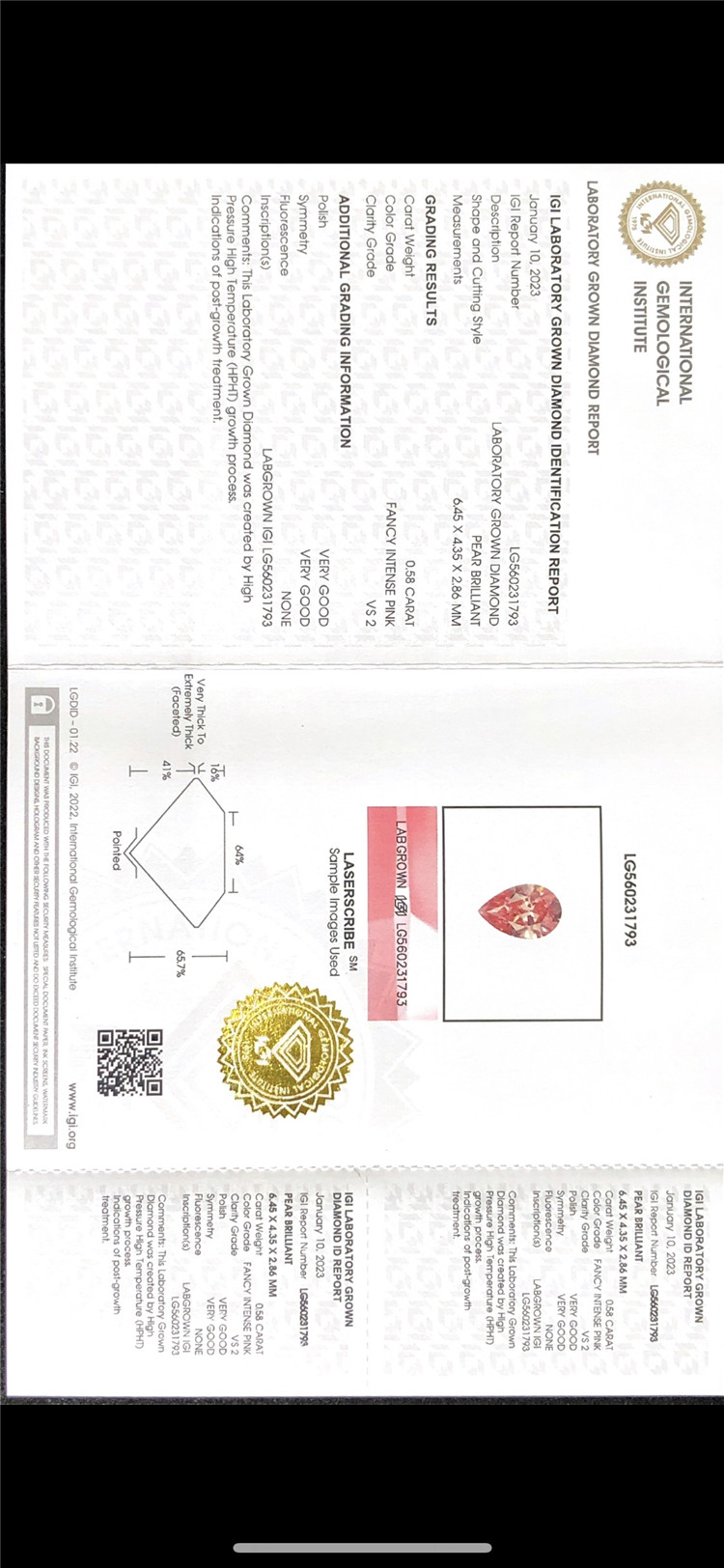 fabricante de diamantes cultivados em laboratório rosa de 0,52 quilates 