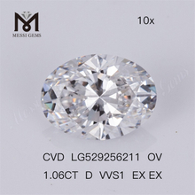 1,06ct D VVS1 EX EX OVAL Diamante Sintético CVD