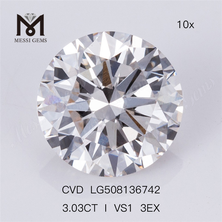 3.03ct I VS1 3EX Forma redonda solta lab criado diamante de 3 quilates Preço de fábrica 