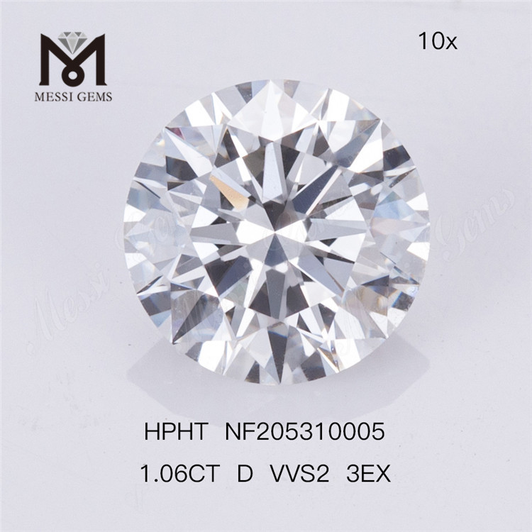 1,06 ct D Color VVS2 3EX Redondo Sintético HPHT Diamante Cultivado em Laboratório