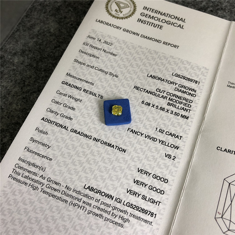 Diamante de laboratório amarelo VS2 de 1,02 ct Diamante cultivado em laboratório retangular LG529269781