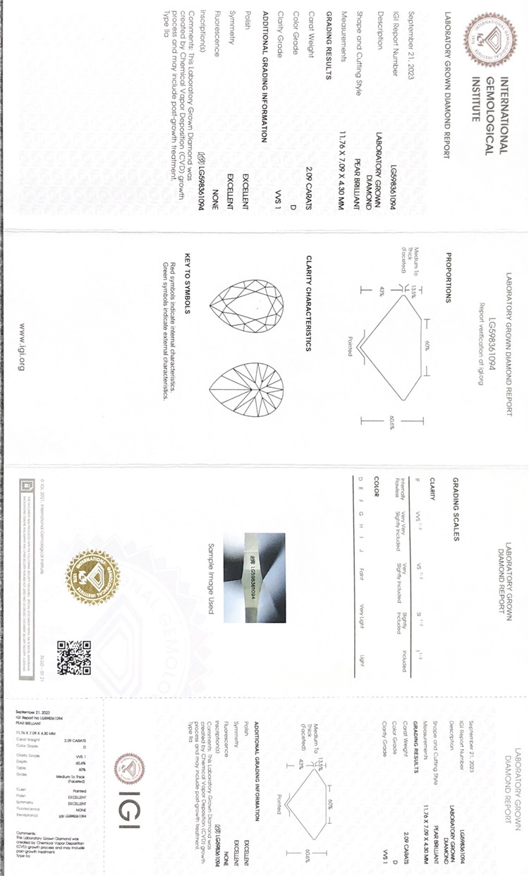 Certificado de diamante cvd de 2 quilates