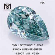 4.39CT PEAR FANCY INTENSE VERDE VS1 VG EX CVD Diamante Verde LG578349015