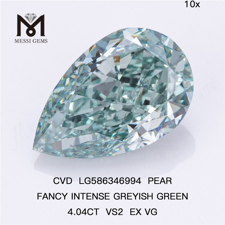 Diamantes cultivados em laboratório verde extravagante 4 ct PEAR FANCY INTENSE VERDE ACINZENTADO VS2 EX VG CVD LG586346994