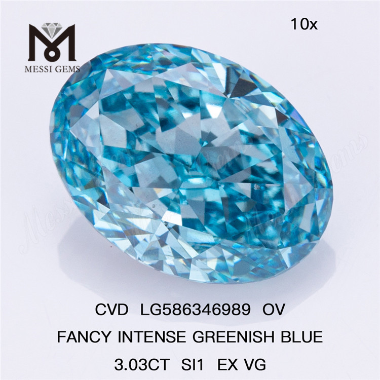 Preço de diamante azul OV de 3 ct SI1 EX VG FANCY INTENSE diamante azul esverdeado CVD LG586346989