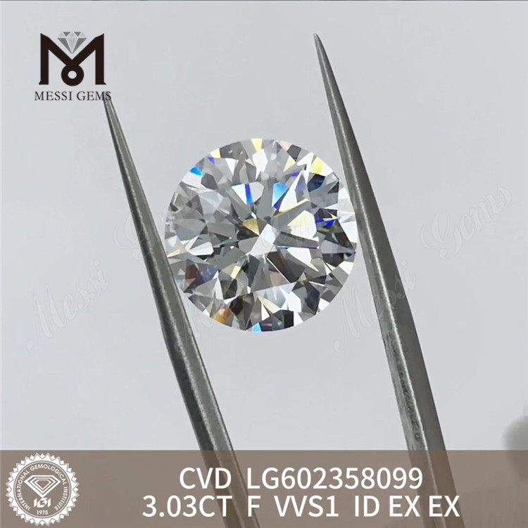 3.03CT F VVS1 ID EX EX CVD Diamantes cultivados em laboratório para joias LG602358099丨Messigems