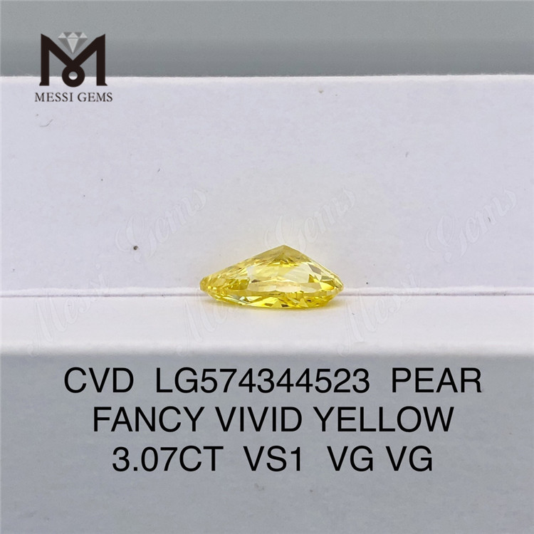 3.07CT VS1 VG VG PEAR Fancy Yellow Cvd Diamond CVD LG574344523 
