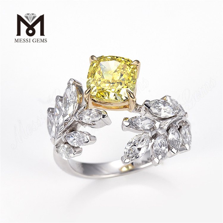 Diamante amarelo cultivado em laboratório símbolo do amor duradouro anel de corte almofadado de 1 quilate