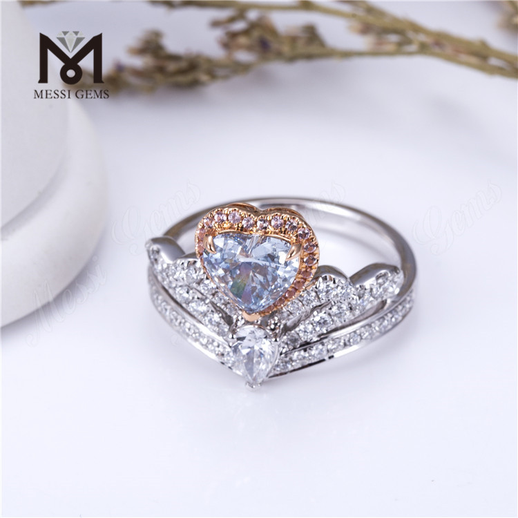 Anel de diamante em forma de coração 1 quilate ouro branco 18K anel de diamante cultivado em laboratório