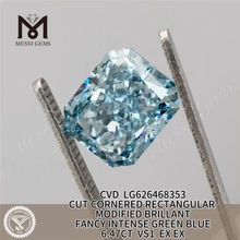 6.47CT RECTANGULAR CUT FANCY INTENSE VERDE AZUL VS1 CVD azul laboratório diamante LG626468353 丨Messigems