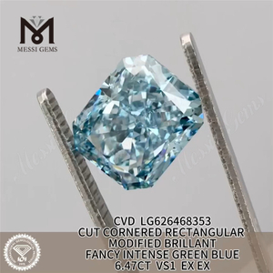 6.47CT RECTANGULAR CUT FANCY INTENSE VERDE AZUL VS1 CVD azul laboratório diamante LG626468353 丨Messigems