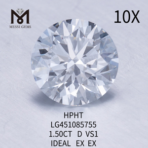 1,50 ct D VS1 RD diamante cultivado em laboratório Corte IDEAL
