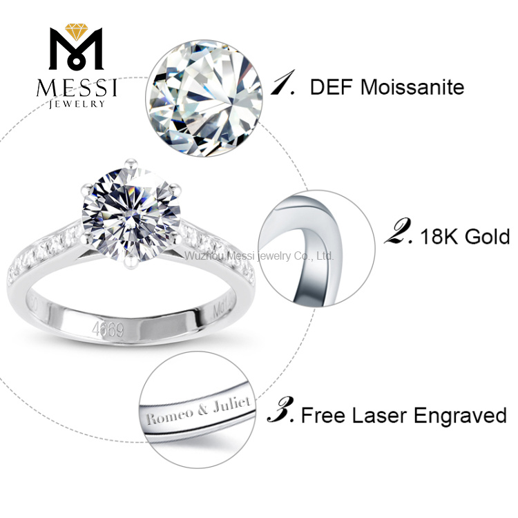 1 ct 14k ouro branco 6 pontas moissanite fashon anéis de ouro moissanite
