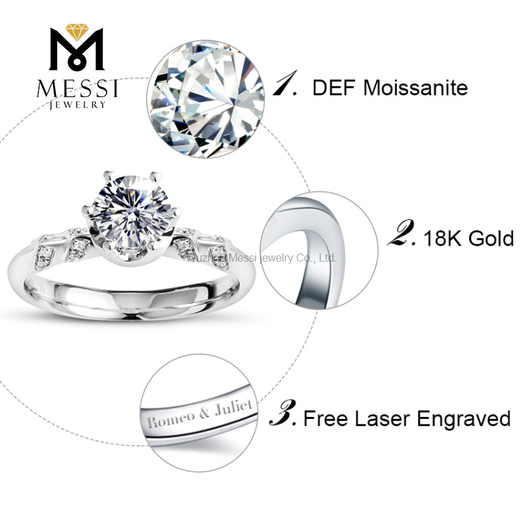 1 quilate 18k anéis de casamento personalizados moissanite anel de ouro para menina