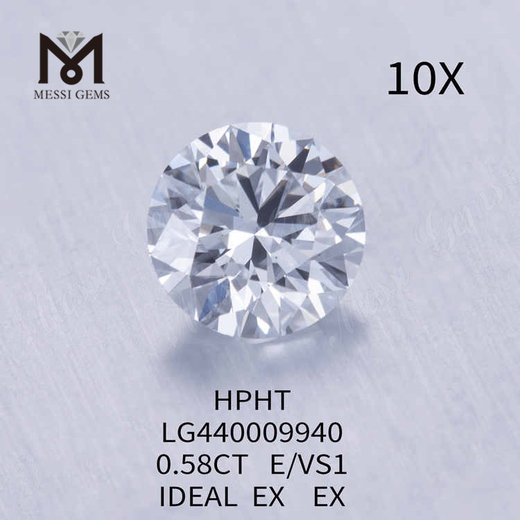 0,58 CT branco redondo E/VS1 melhores diamantes feitos em laboratório IDEAL