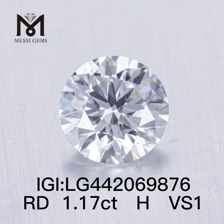 Diamante de laboratório redondo BRILHANTE H VS1 IDEAL de 1,17 quilates