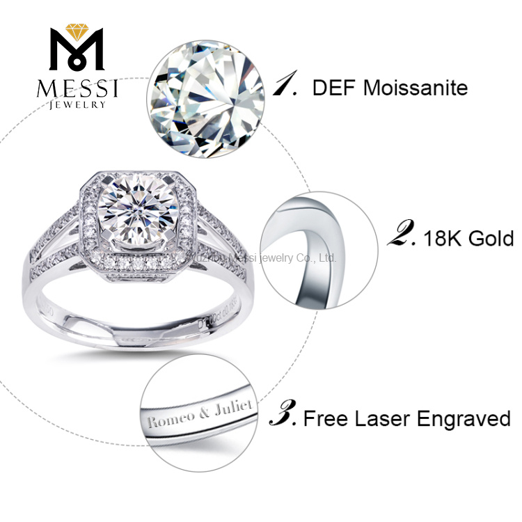 anel de noivado 18k au 750 ouro DEF moissanite anel para menina