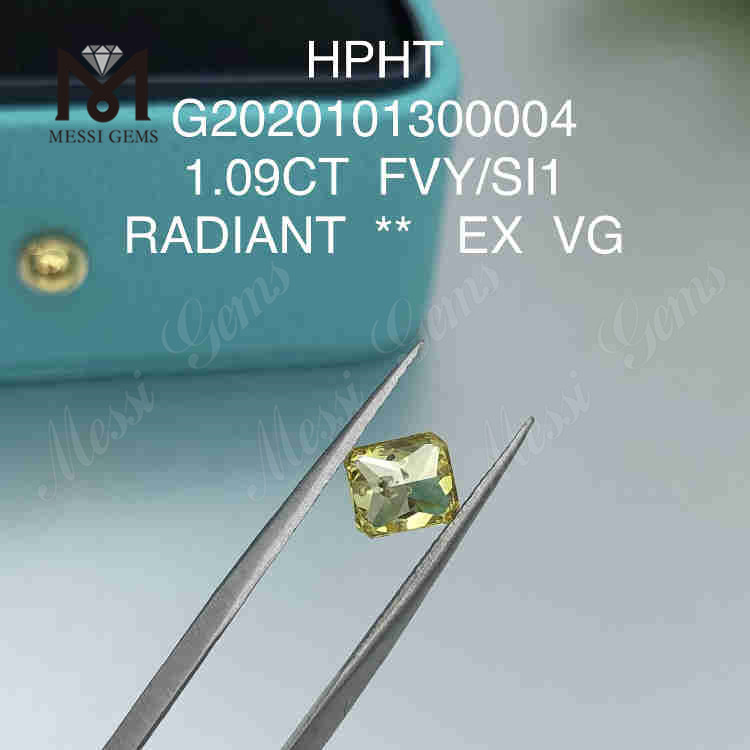 1,09 ct FVY/SI1 Diamantes de laboratório coloridos EX com corte radiante