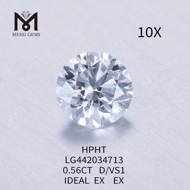 0,56 CT D/VS1 custo de corte redondo de diamantes criados em laboratório IDEAL EX EX