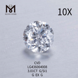 3.01CT G/SI1 diamante redondo cultivado em laboratório G EX G