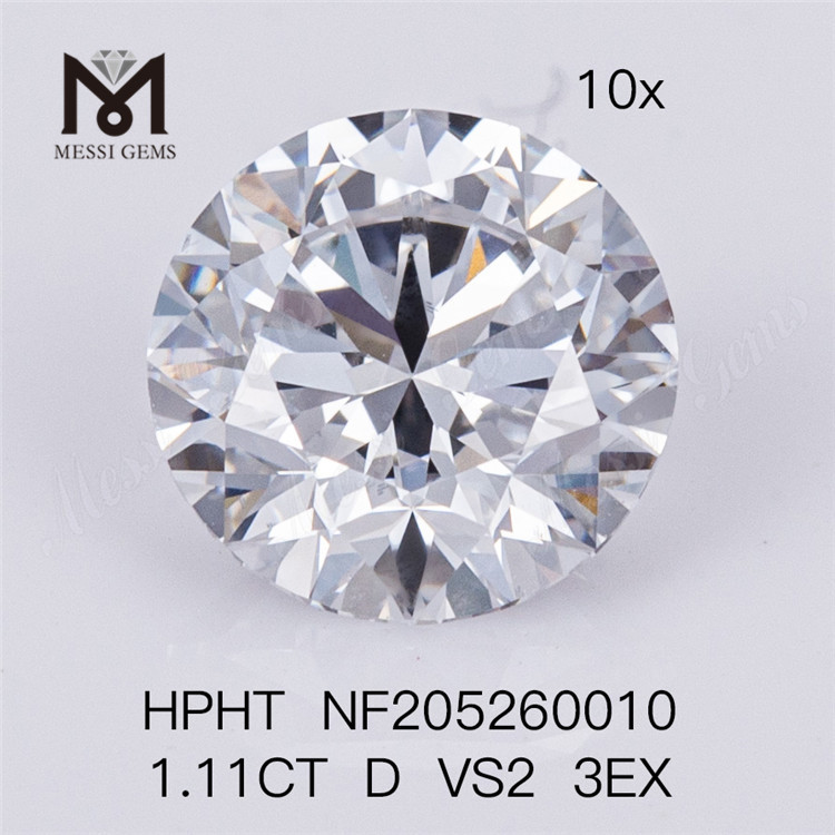 1.11CT D cor VS2 clareza 3EX diamantes soltos sintéticos redondos com corte brilhante cultivados em laboratório
