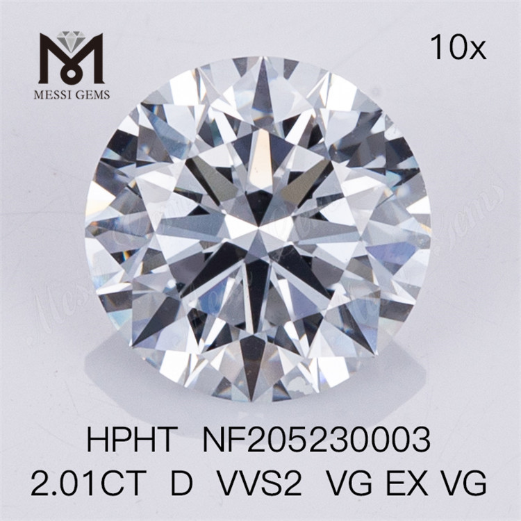 Corte Brilhante Redondo 2.01CT D Vvs2 VG EX VG 2 quilates custo de diamante cultivado em laboratório