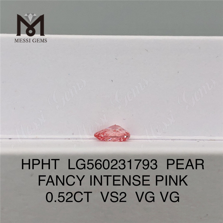 Diamante HPHT 0,52 CT PEAR FANTY INTENSE PINK VS2 VG VG diamante cultivado em laboratório LG560231793 