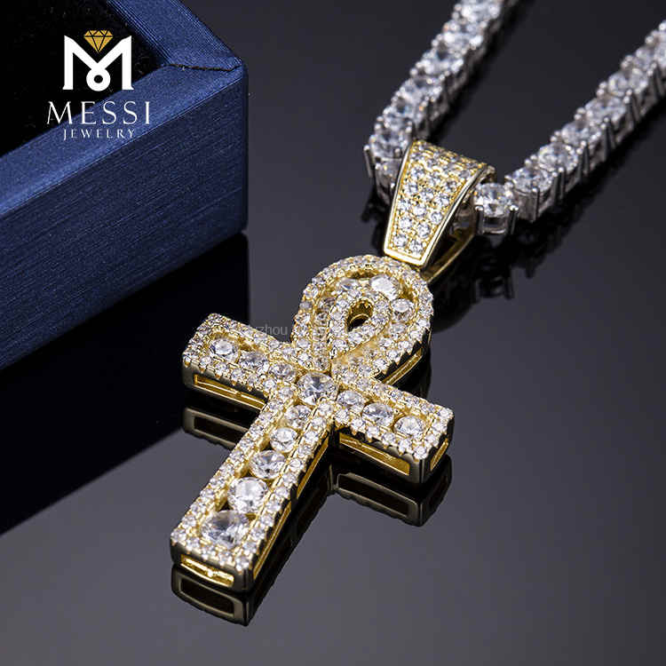 moda hiphop presentes 14k ouro real ouro amarelo colar de cruz de diamante lab